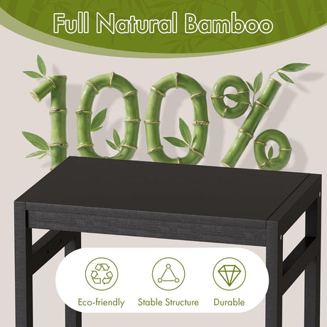 AmazerBath Black bamboo guitar stand with adjustable dividers, product gallery image showing design details and features.