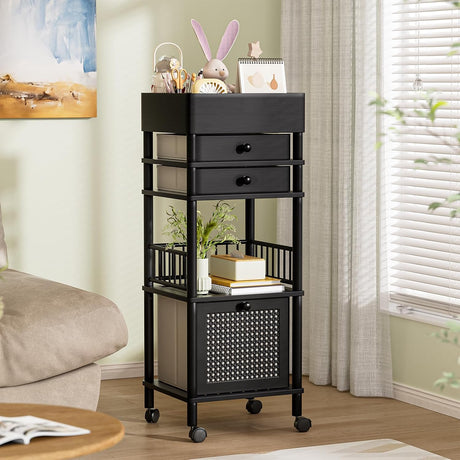 AmazerBath Bamboo Makeup Organizer with 3 Drawers in Black, product detail image highlighting the design and key features.