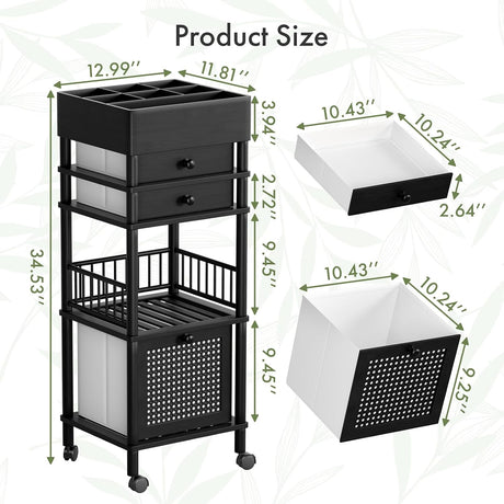 AmazerBath Bamboo Makeup Organizer with 3 Drawers in Black, product detail image highlighting the design and key features.