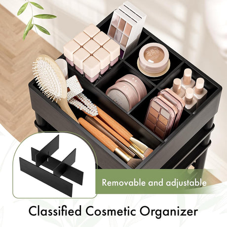 AmazerBath Bamboo Makeup Organizer with 3 Drawers in Black, product detail image highlighting the design and key features.