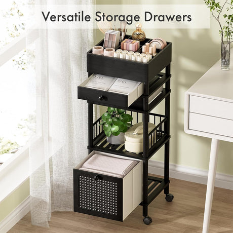 AmazerBath Bamboo Makeup Organizer with 3 Drawers in Black, product detail image highlighting the design and key features.