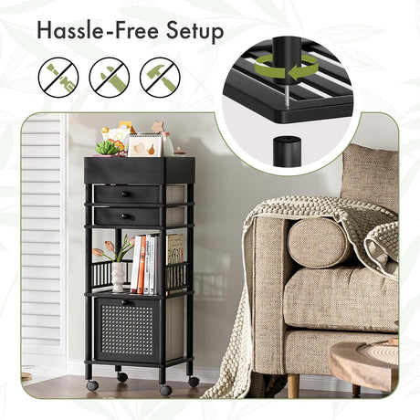 AmazerBath Bamboo Makeup Organizer with 3 Drawers in Black, product detail image highlighting the design and key features.