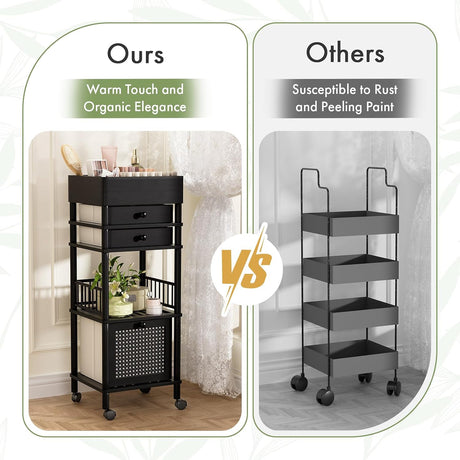 AmazerBath Bamboo Makeup Organizer with 3 Drawers in Black, product detail image highlighting the design and key features.