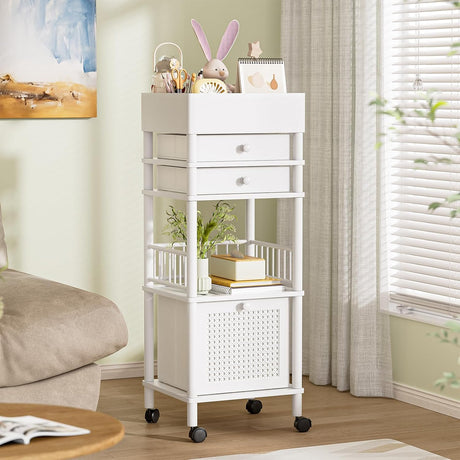 AmazerBath Bamboo Makeup Organizer with 3 Drawers in White, product detail image highlighting the design and key features.