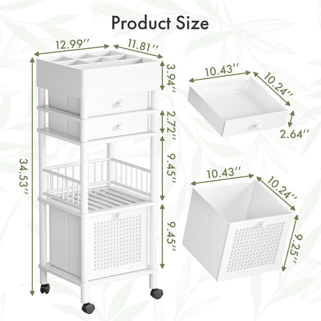 AmazerBath Bamboo Makeup Organizer with 3 Drawers in White, product detail image highlighting the design and key features.