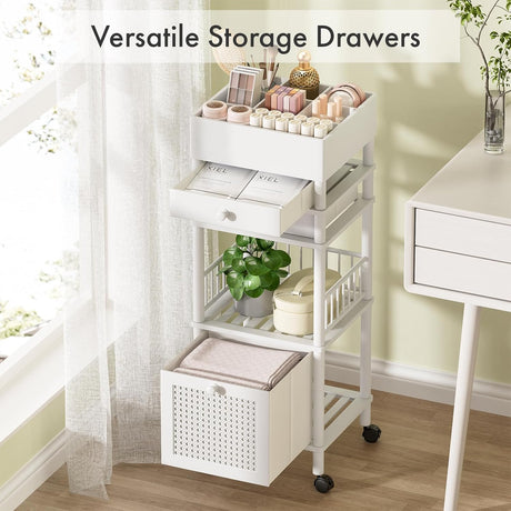 AmazerBath Bamboo Makeup Organizer with 3 Drawers in White, product detail image highlighting the design and key features.