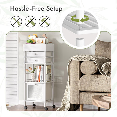 AmazerBath Bamboo Makeup Organizer with 3 Drawers in White, product detail image highlighting the design and key features.