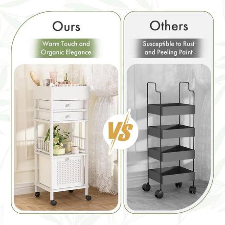 AmazerBath Bamboo Makeup Organizer with 3 Drawers in White, product detail image highlighting the design and key features.
