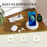 AmazerBath walnut bamboo nightstand power strip with USB, USB-C and AC charging ports.