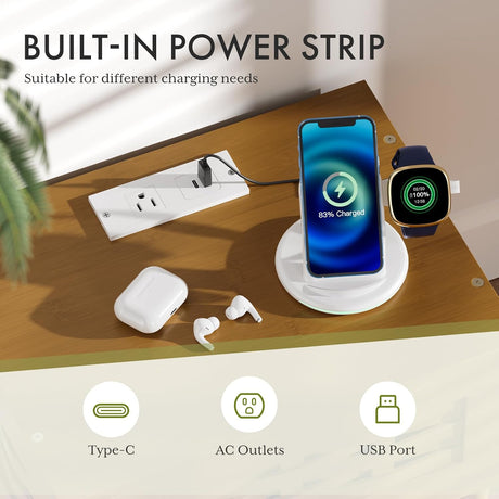 AmazerBath Walnut Brown bamboo nightstand with charging station, product gallery image showing design details and features.
