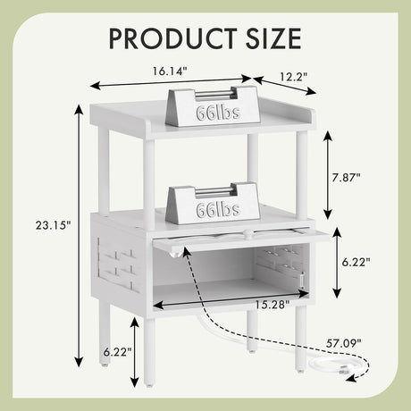AmazerBath White bamboo nightstand with charging station, product gallery image showing design details and features.