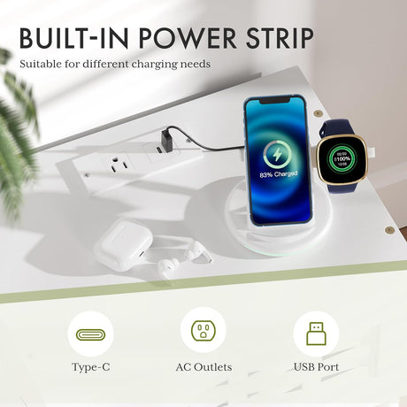 AmazerBath White bamboo nightstand with charging station, product gallery image showing design details and features.