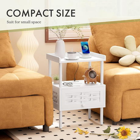 AmazerBath White bamboo nightstand with charging station, product gallery image showing design details and features.