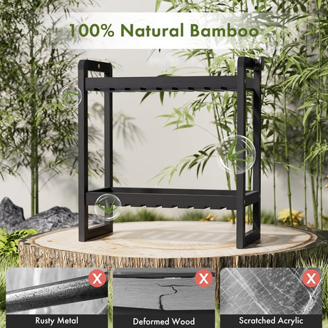 AmazerBath Bamboo Over-the-Toilet Storage Rack in Black, 2-Tier 6.12"D x 12.77"W x 13.79"H, product detail and key features.