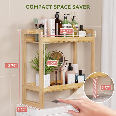 AmazerBath natural bamboo toilet rack dimensions with compact 13.79-inch height and 12.77-inch width.
