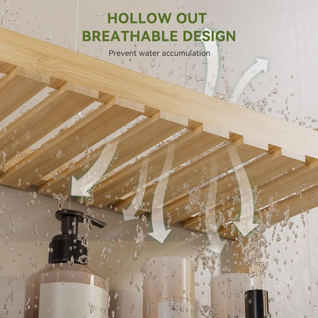 AmazerBath slatted bamboo toilet rack shelf allowing water to drain and air to circulate.