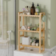AmazerBath natural bamboo three-tier toilet rack holding toiletries, towels and tissue boxes.