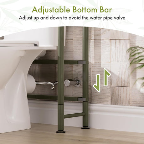 AmazerBath forest bamboo storage shelf styled with plants and household items in a bright room.