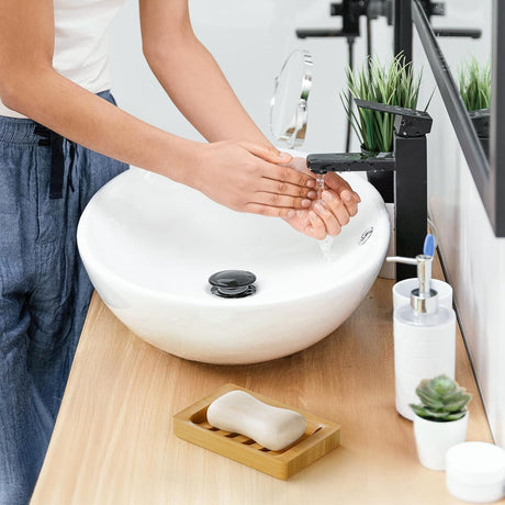 AmazerBath Bamboo Soap Dishes, 2-Pack in Burlywood, Rectangular, detail image showing product design and key features.