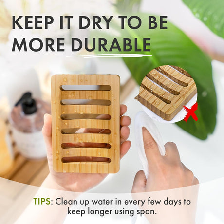 AmazerBath Bamboo Soap Dishes, 2-Pack in Burlywood, Rectangular, detail image showing product design and key features.