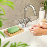AmazerBath Bamboo Soap Dishes, 2-Pack in Natural, Rectangular, detail image showing product design and key features.