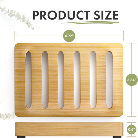 AmazerBath Bamboo Soap Dishes, 2-Pack in Natural, Rectangular, detail image showing product design and key features.