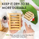 AmazerBath Bamboo Soap Dishes, 2-Pack in Natural, Rectangular, detail image showing product design and key features.