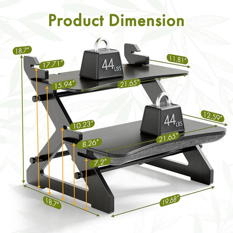 AmazerBath Bamboo Standing Desk Converter and Desk Riser in Black, product detail image.