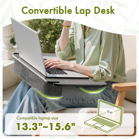 AmazerBath Bamboo Standing Desk Converter and Desk Riser in Black, product detail image.
