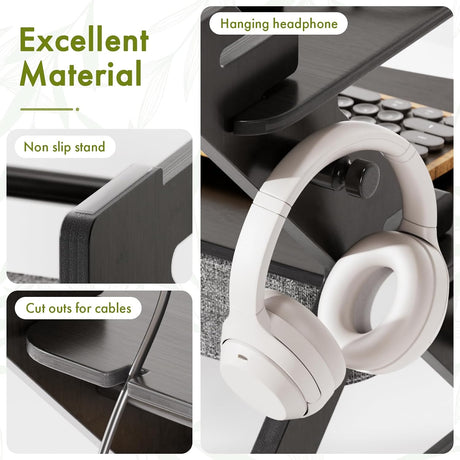 AmazerBath Bamboo Standing Desk Converter and Desk Riser in Black, product detail image.