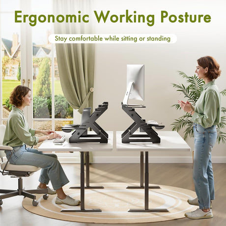 AmazerBath Bamboo Standing Desk Converter and Desk Riser in Black, product detail image.