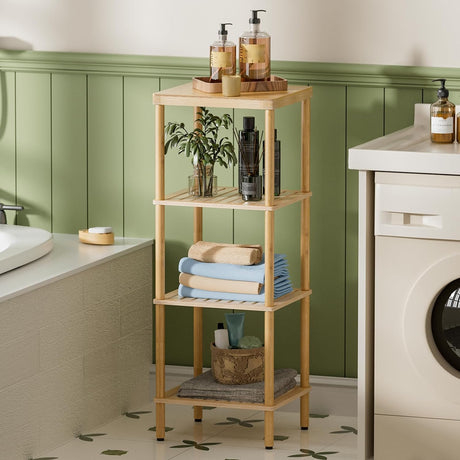 AmazerBath Natural 4-tier bamboo standing storage shelf.
