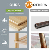 AmazerBath bamboo shelf material comparison showing moisture-resistant bamboo versus rusty metal.