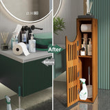 AmazerBath Bamboo Toilet Paper Storage Cabinet in Brown, 7.3"D x 6.5"W x 33"H, product detail and key features.