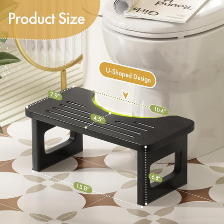AmazerBath Bamboo Toilet Stool, 6.8-Inch Squat Potty Stool in Black, Foldable 6.8 Inches, product detail and key features.