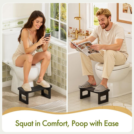 AmazerBath Bamboo Toilet Stool, 6.8-Inch Squat Potty Stool in Black, Foldable 6.8 Inches, product detail and key features.
