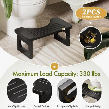 AmazerBath Bamboo Toilet Stool, 6.8-Inch Squat Potty Stool in Black, Foldable 6.8 Inches, product detail and key features.