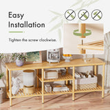 AmazerBath bamboo TV stand with 3-tier open storage, with open shelf storage.