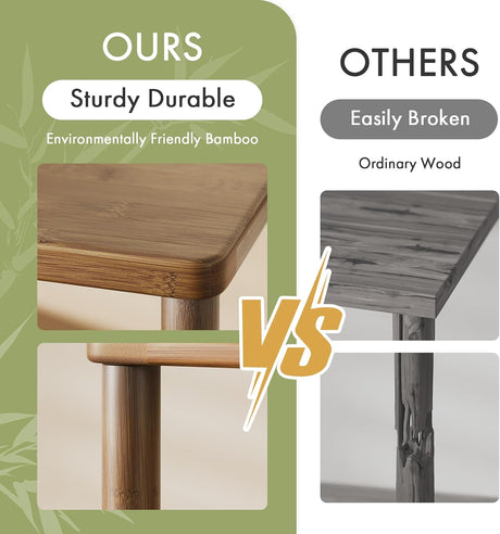 AmazerBath Walnut bamboo TV stand with 3-tier storage, product gallery image showing design details and features.