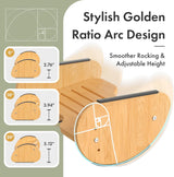 Adjustable size and extension range of the Bamboo Under-Desk Footrest with Rocking Support.