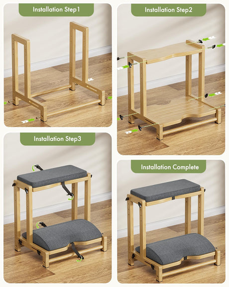 Installation steps for the Bamboo Under-Desk Footrest with Rocking Support.