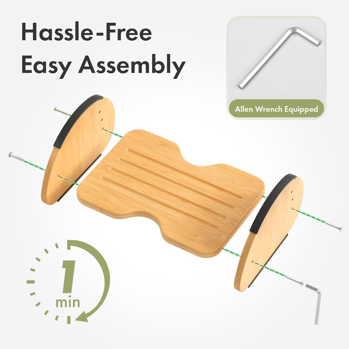 Installation steps for the Bamboo Under-Desk Footrest with Rocking Support.