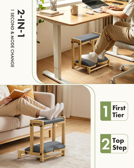 Natural AmazerBath two-tier bamboo footrest configured for lower-platform and padded top-step use.