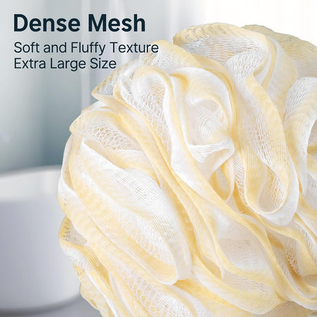 AmazerBath Bath Sponge Shower Loofahs, Set of 3 in Cotton Candy, detail image showing product design and key features.