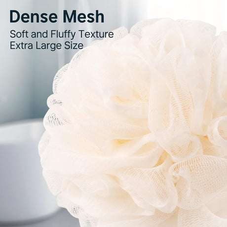 AmazerBath Bath Sponge Shower Loofahs, Set of 3 in Cream, detail image showing product design and key features.