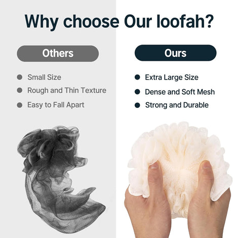 Dense, soft mesh on the Bath Sponge Shower Loofahs, Set of 3 creating a rich lather.
