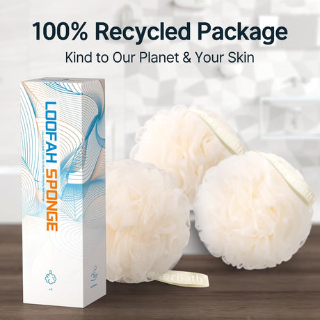 AmazerBath Bath Sponge Shower Loofahs, Set of 3 in Cream, detail image showing product design and key features.
