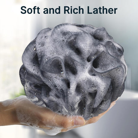 Dense, soft mesh on the Bath Sponge Shower Loofahs, Set of 3 in pink creating a rich lather.