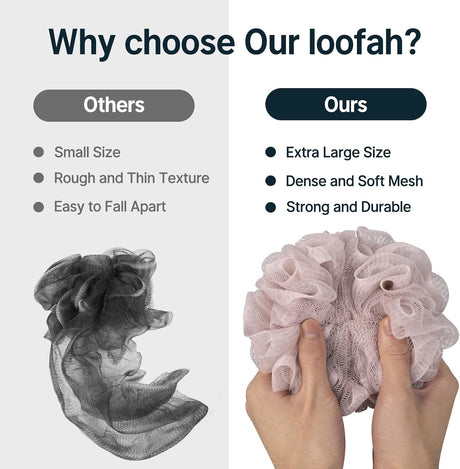 Dense, soft mesh on the Bath Sponge Shower Loofahs, Set of 3 in pink creating a rich lather.
