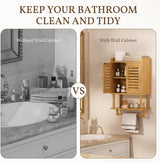 AmazerBath Bamboo Bathroom Wall Cabinet with 2 Doors in Natural, 8.3"D x 16.5"W x 26.6"H, product detail and key features.